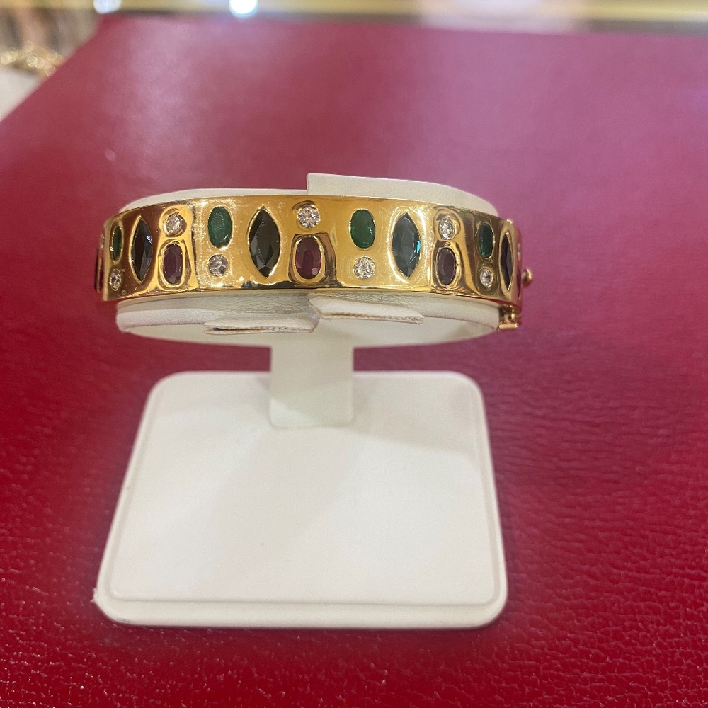 Natural Multigem Cuff Bracelet 18K Gold